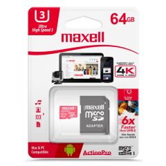 TARJETA DE MEMORIA MAXELL MICRO SD CLASE 10 UHS-3 CON ADAPTADOR A SD, 64GB