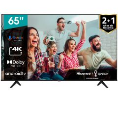 Hisense TV de 65” | Smart TV | 4K | Android | Hdmi-3 + 1 ARC | USB-2 | Ethernet | Wifi-AC | Bluetooth | DTS | Netflix | Youtube | Prime | Disney+ | Google Voice Search 
