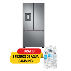 Refrigeradora Samsung French Door | 22 p3 | Dispensador de agua | 3 puertas | Ice Maker | Color Plateado + GRATIS 3 FILTROS DE AGUA