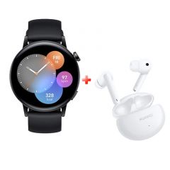 Reloj inteligente Huawei Watch GT 3 | Pantalla 1.33" | 42mm | Negro + Audífono inalámbrico Huawei FreeBuds 4i
