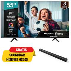 TELEVISOR HISENSE 55" CLASS U6H SERIES QUANTUM ULED 4K UHD SMART GOOGLE TV + CON GRATIS SOUND BAR (HS205) 60W 2.0 CHANNEL