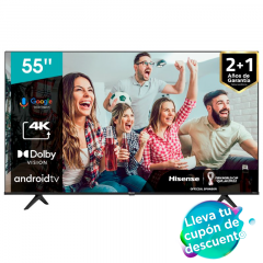 Hisense TV de 55"/Smart TV/4K/Android SO/ HDMI-3 + 1 ARC/USB-2/Ethernet/Wifi-AC/Bluetooth/DTS/ (2 años de Garantia)